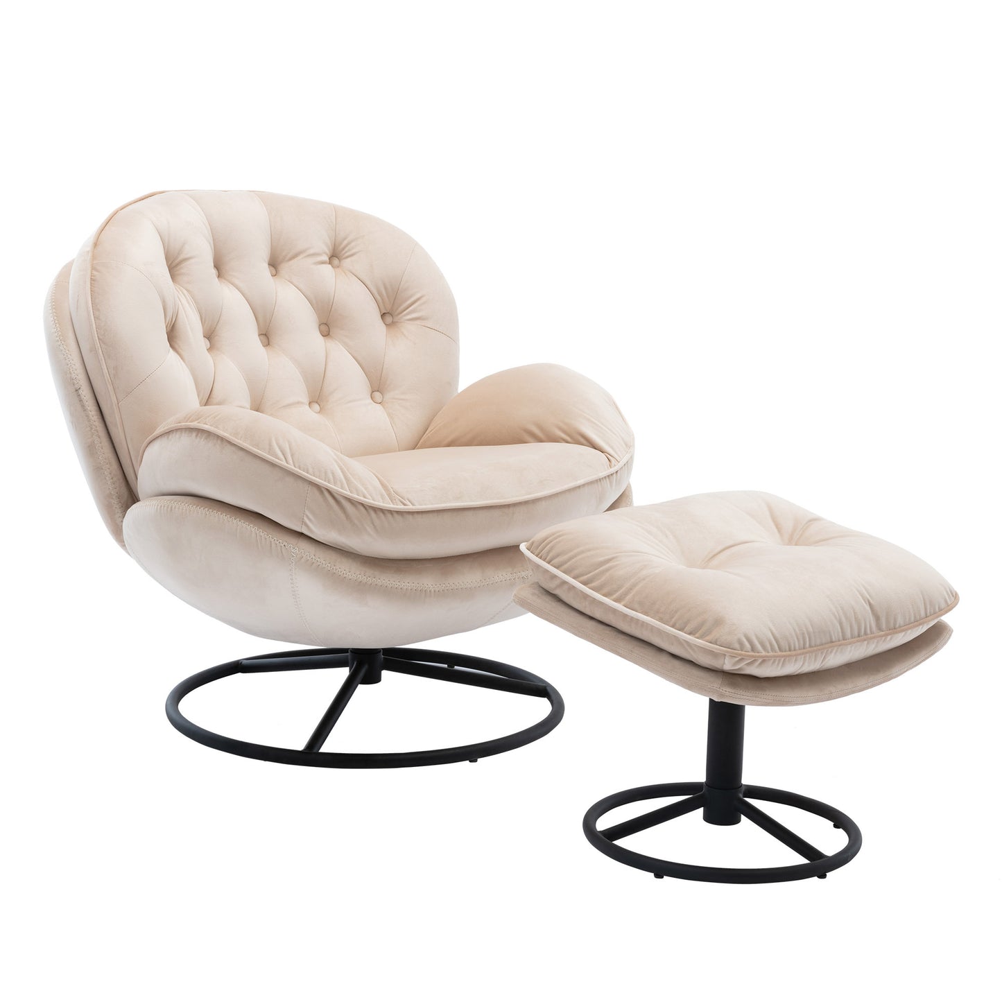 Beige Accent Chair with Ottoman