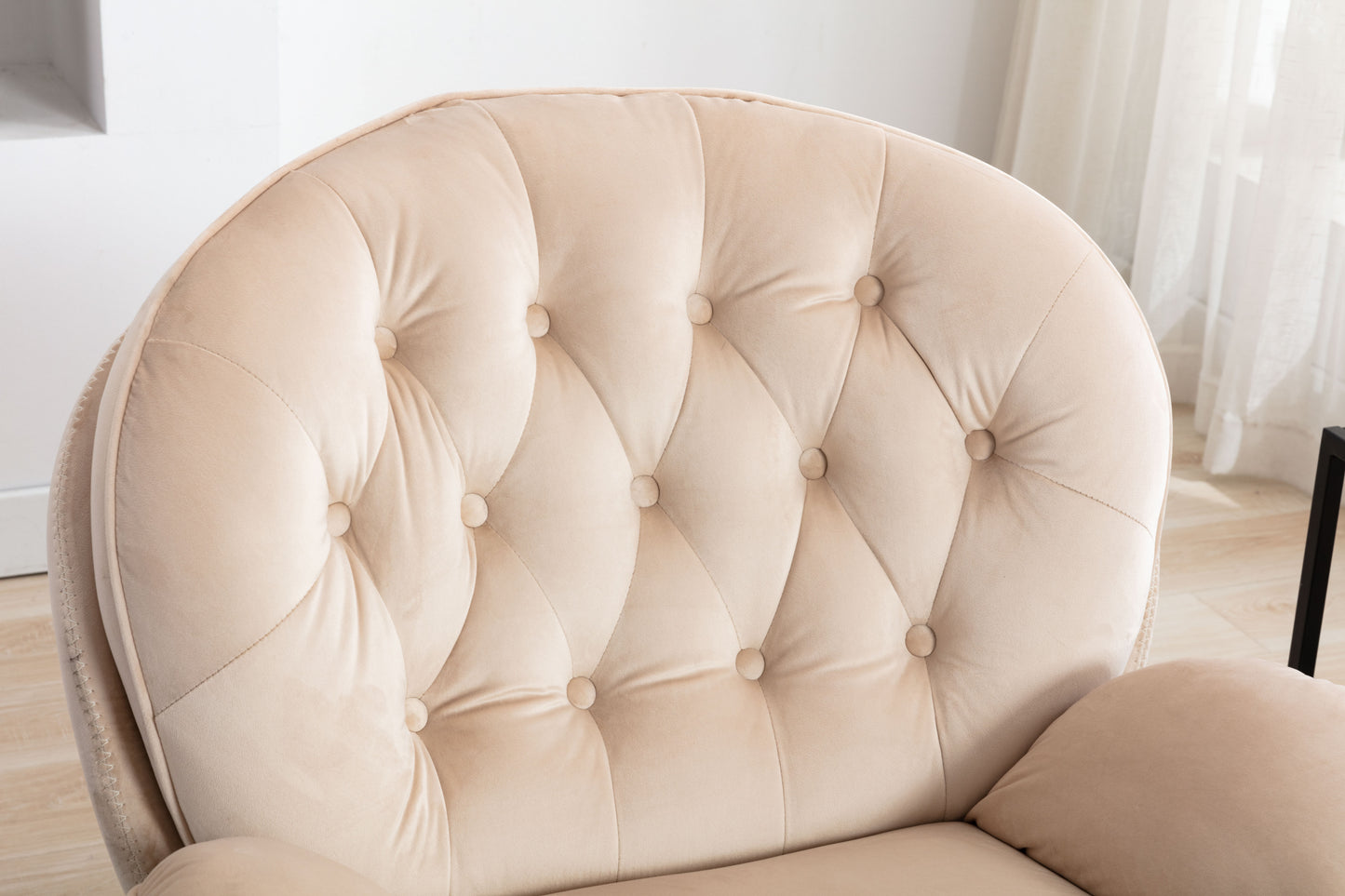 Beige Accent Chair with Ottoman