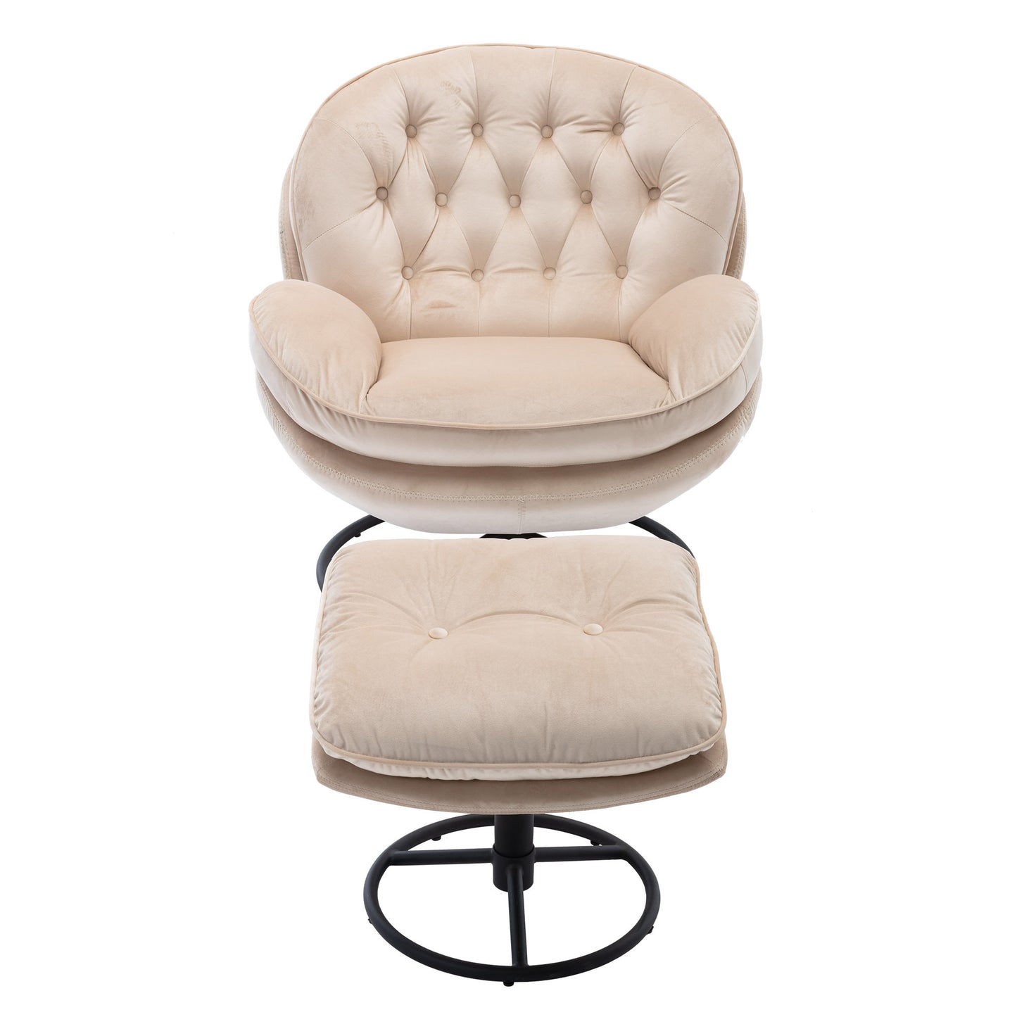 Beige Accent Chair with Ottoman