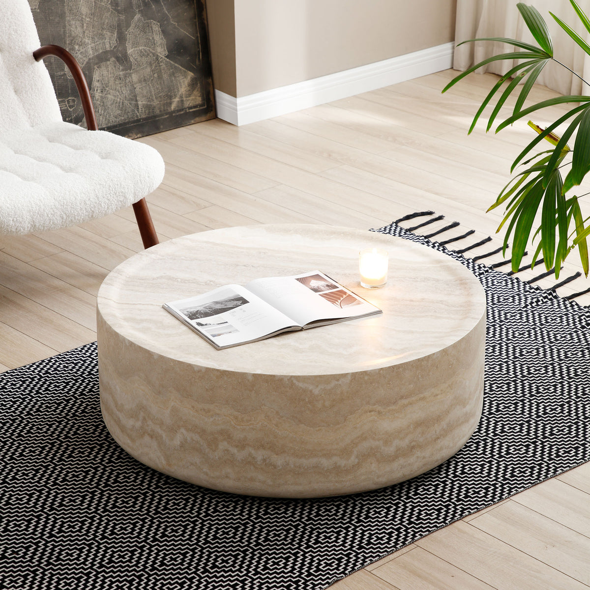 The Bailey Drum | Travertine Round Coffee Table