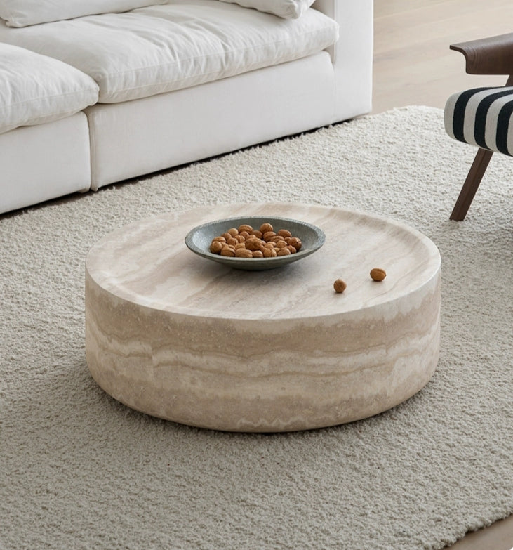 The Bailey Drum | Travertine Round Coffee Table