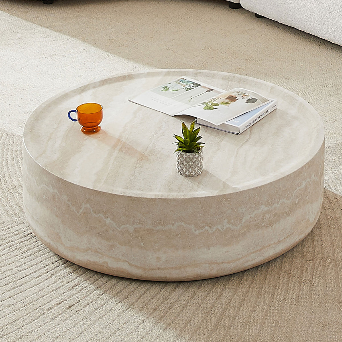 The Bailey Drum | Travertine Round Coffee Table
