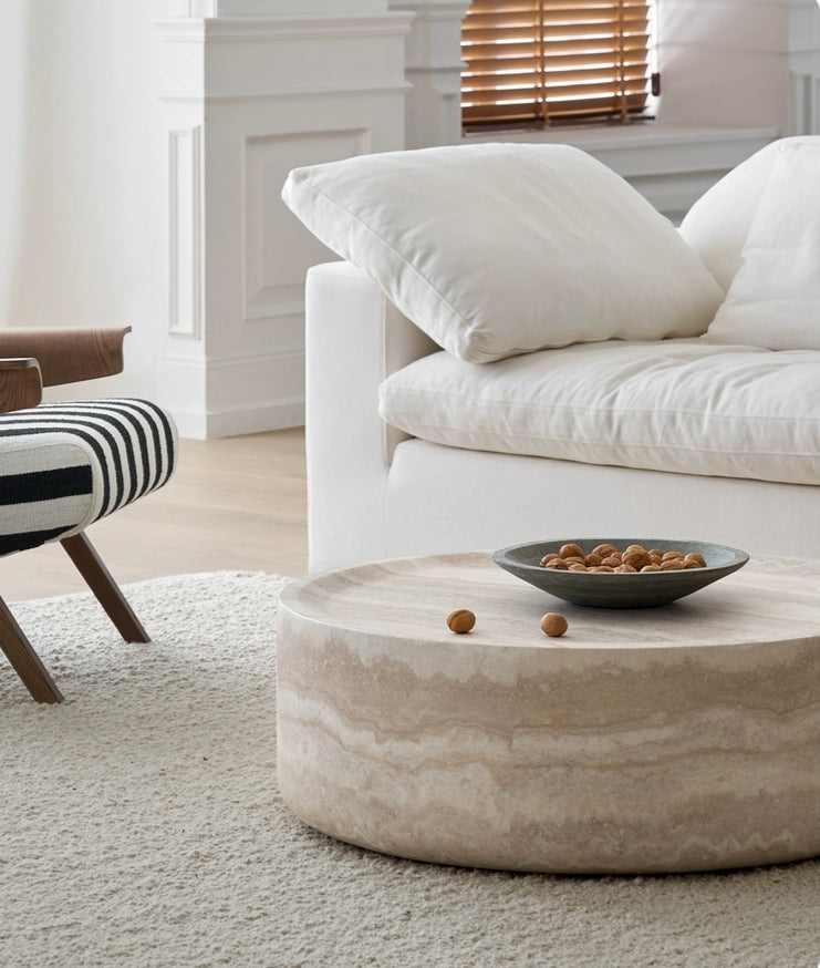 The Bailey Drum | Travertine Round Coffee Table