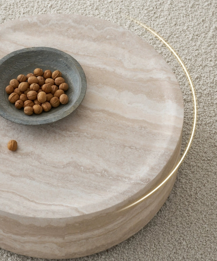 The Bailey Drum | Travertine Round Coffee Table