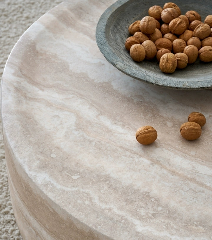 The Bailey Drum | Travertine Round Coffee Table